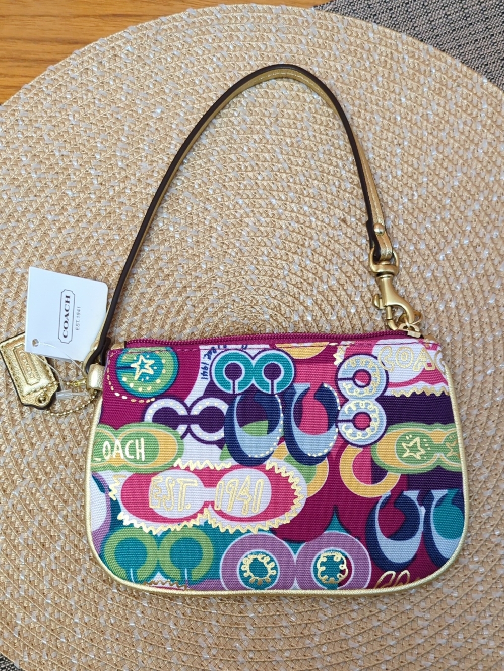 Coach Poppy  Graffiti Wristlet with Gold Strap